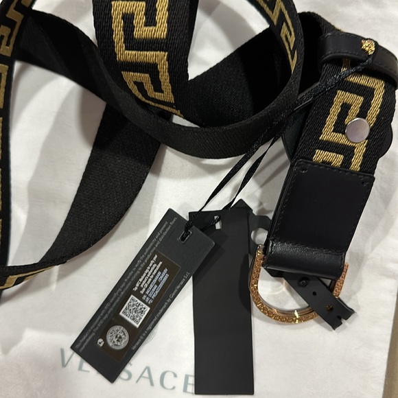 Versace fabric belt with Greca design and leather trim - Picture 3 of 5